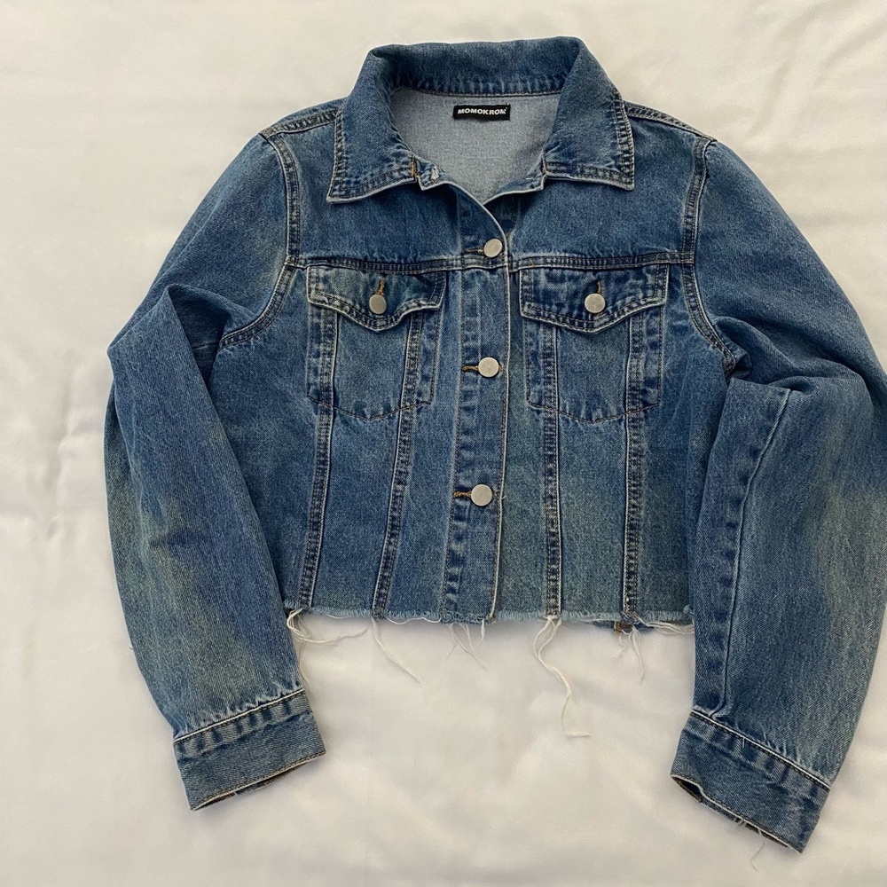 Women’s Momokrom Fringe Denim Cropped Jacket. Size Medium